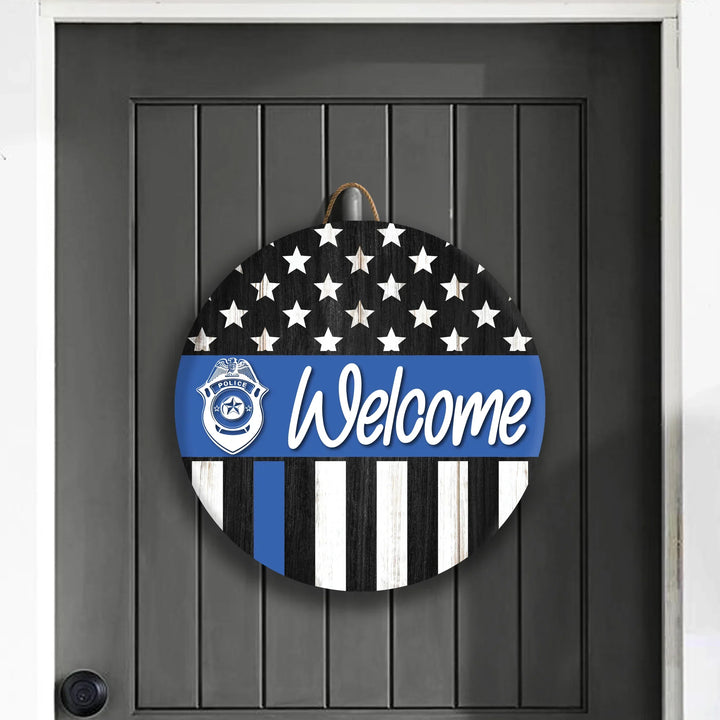 Thin Line Police Welcome Front Door Decor