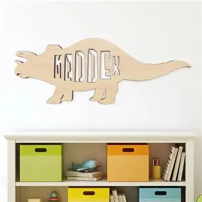 Triceratops Dinosaur Wood Name Sign - iCustomLabel