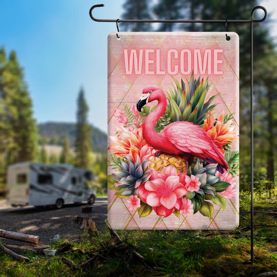 Tropical Flamingo Metal Garden Flag - iCustomLabel