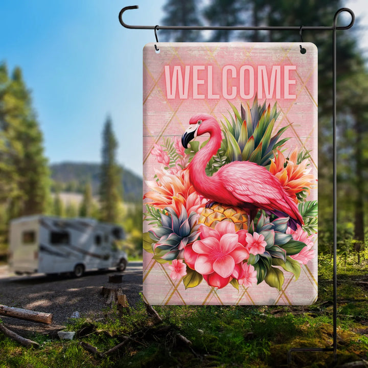 Tropical Flamingo Metal Garden Flag - iCustomLabel
