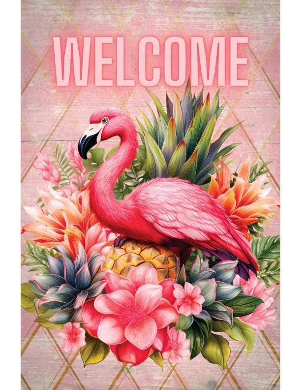 Tropical Flamingo Metal Garden Flag - iCustomLabel