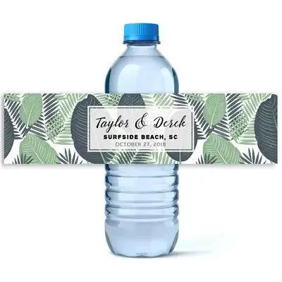 Tropical Leaves Wedding Water Bottle Labels - iCustomLabel