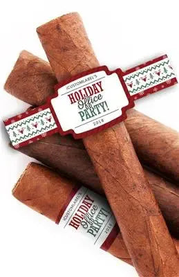 Holiday office party cigars with custom festive ugly sweater cigar bands