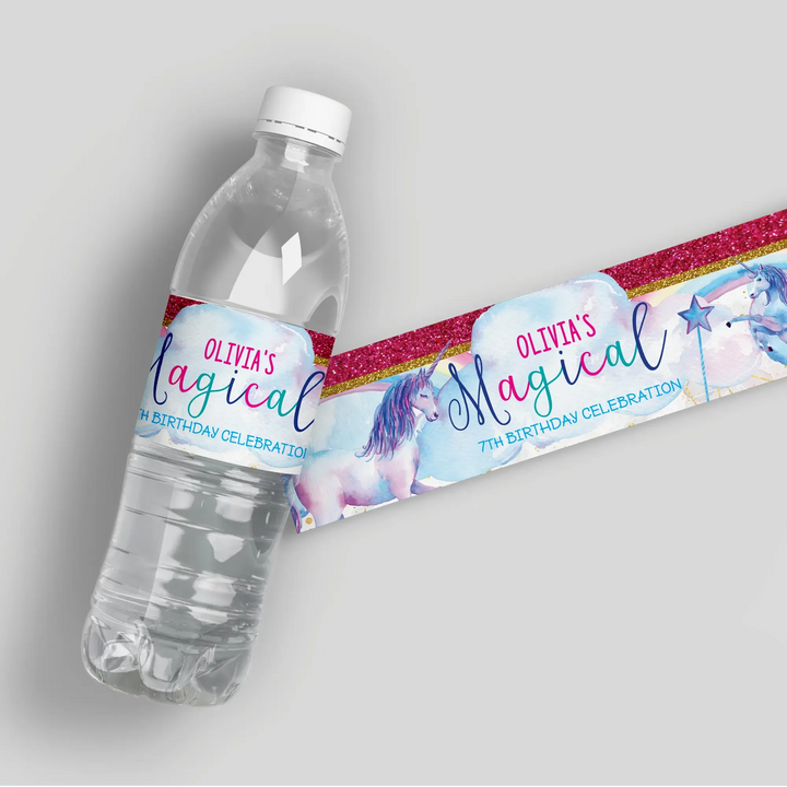 Unicorn Birthday Water Bottle Labels - iCustomLabel