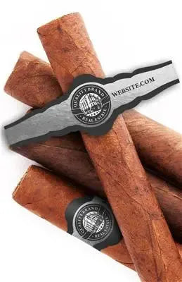 Three cigars with custom vintage business cigar bands labeled website.com