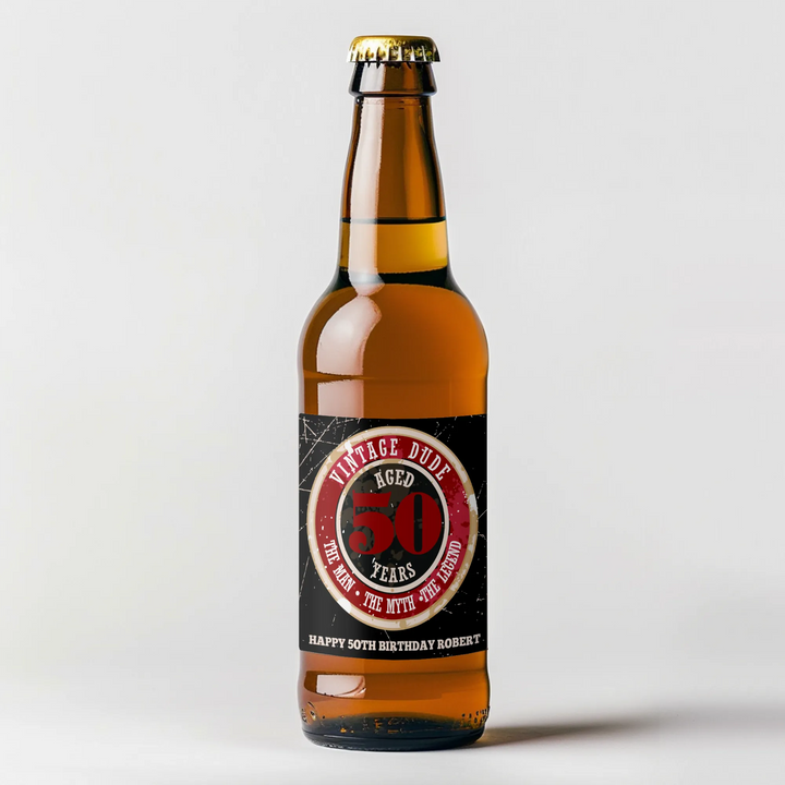 Vintage Dude Birthday Beer Label - iCustomLabel