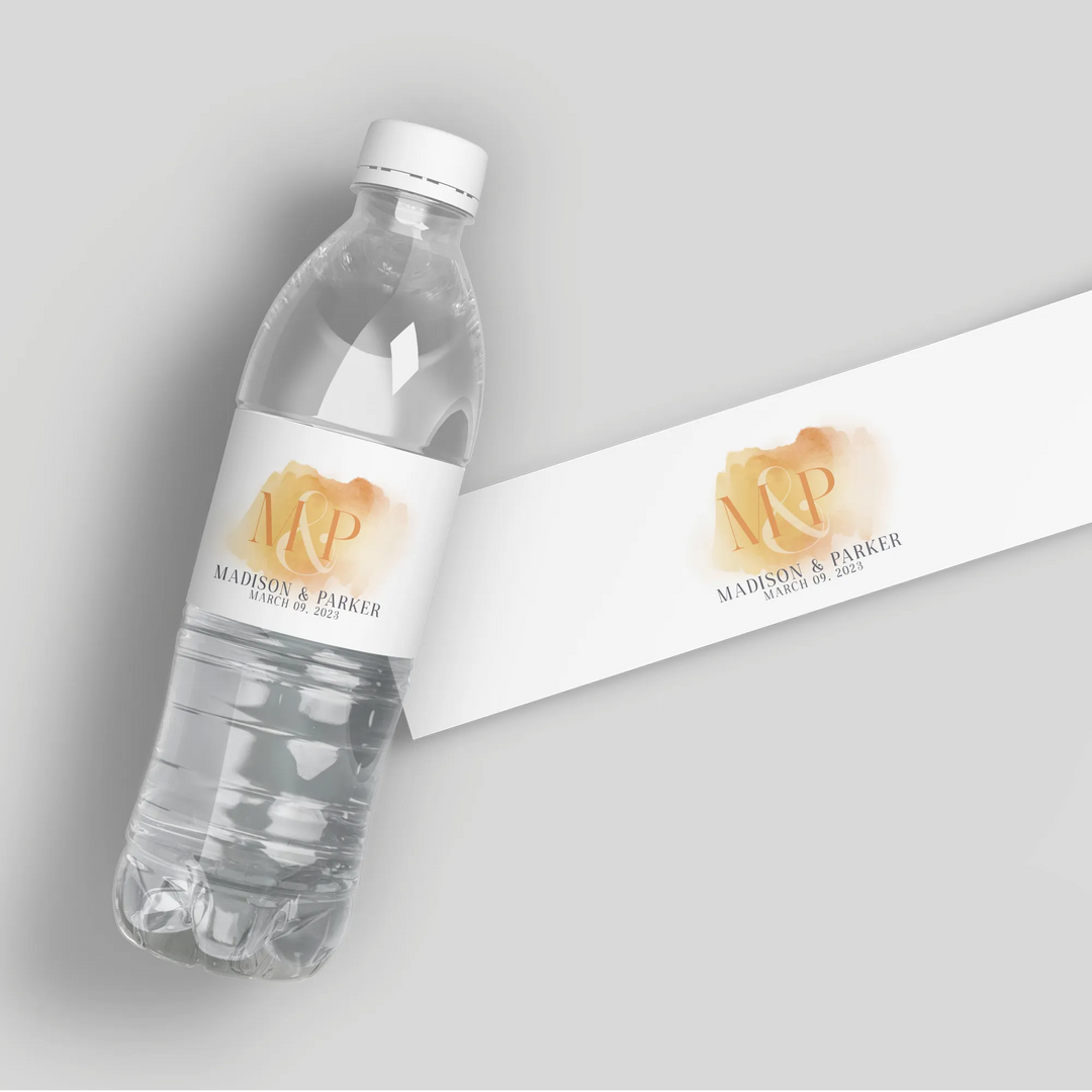 Watercolor Monogram Wedding Water Bottle Labels - iCustomLabel