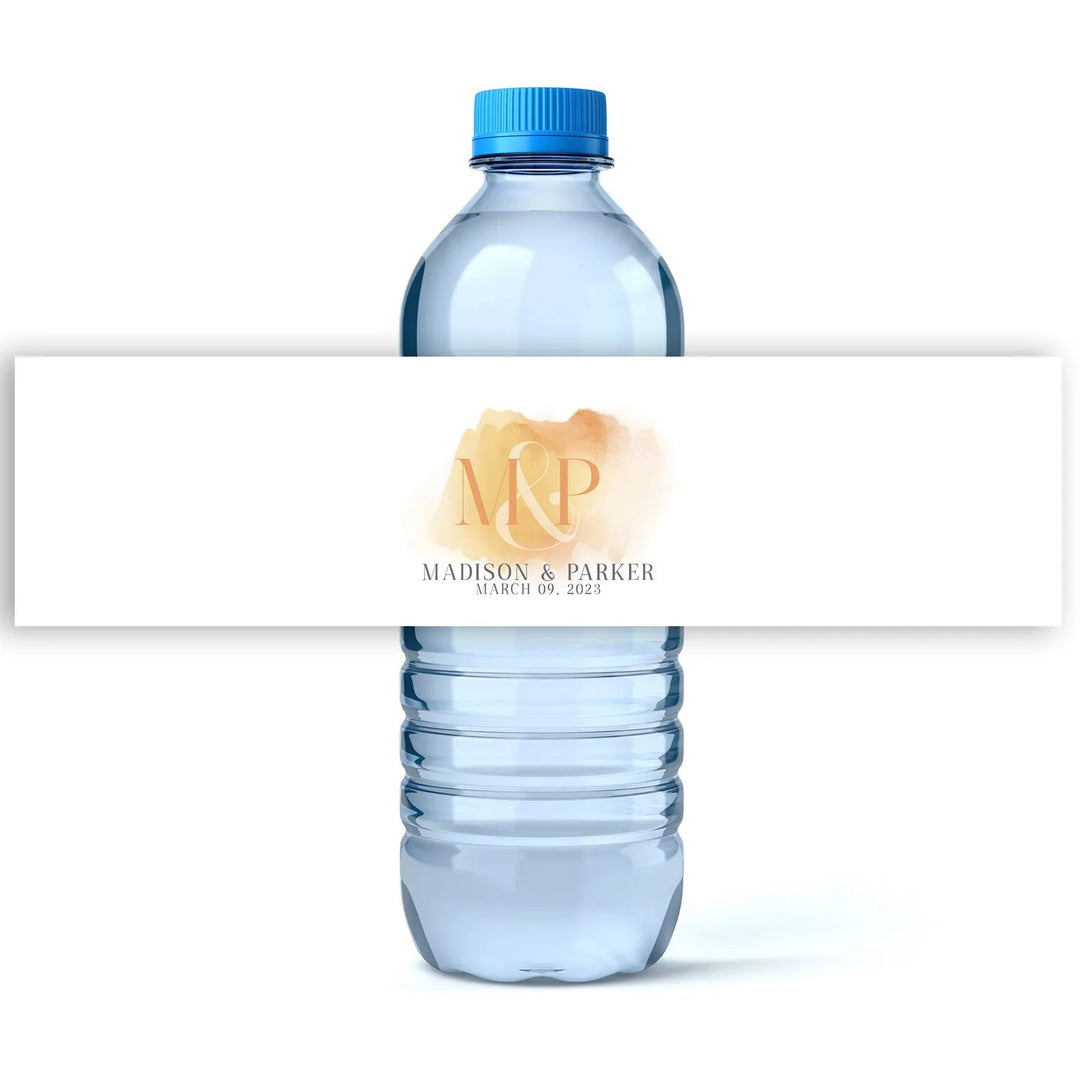 Watercolor Monogram Wedding Water Bottle Labels - iCustomLabel