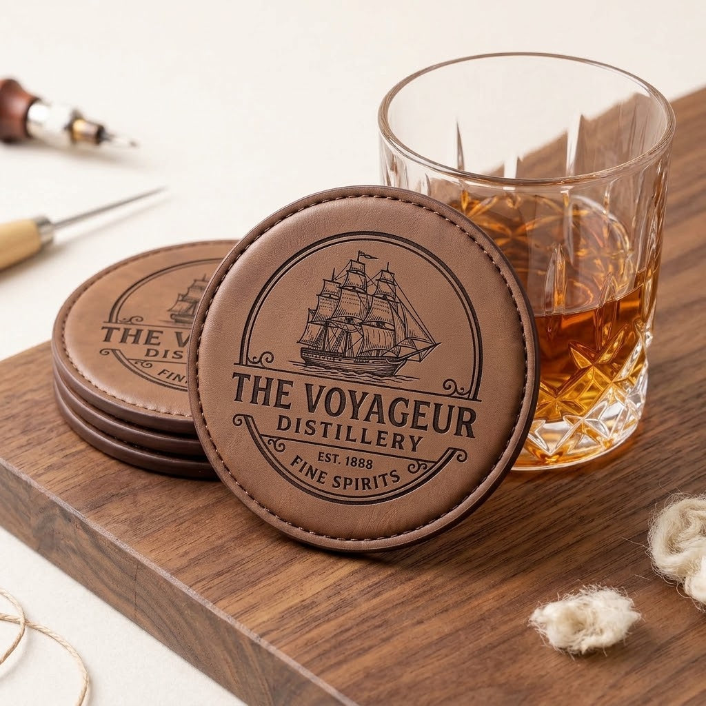 Custom Logo Leather Coasters – Corporate Gift & Branded Swag