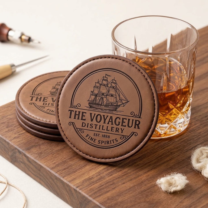 Custom Logo Leather Coasters – Corporate Gift & Branded Swag