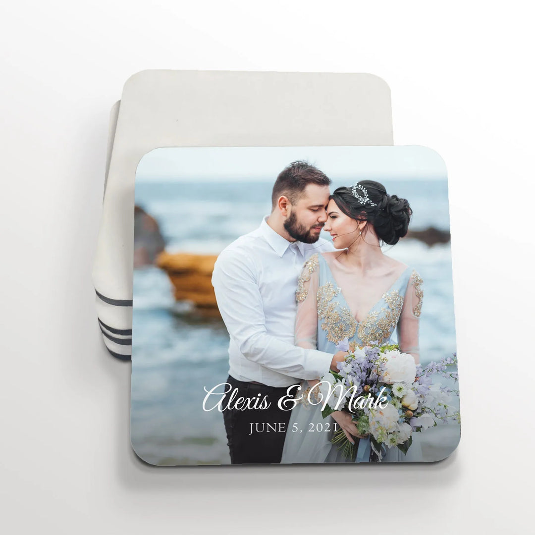 Wedding Photo Square Coasters - iCustomLabel