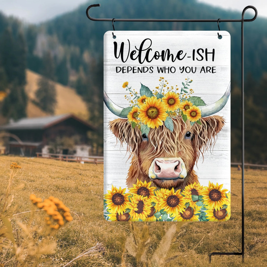 Welcome-ish Cow Metal Garden Flag - iCustomLabel