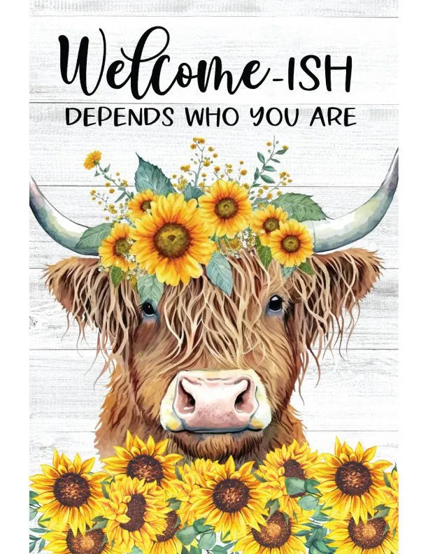 Welcome-ish Cow Metal Garden Flag - iCustomLabel