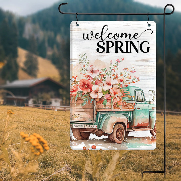 Welcome Spring Truck Metal Garden Flag - iCustomLabel