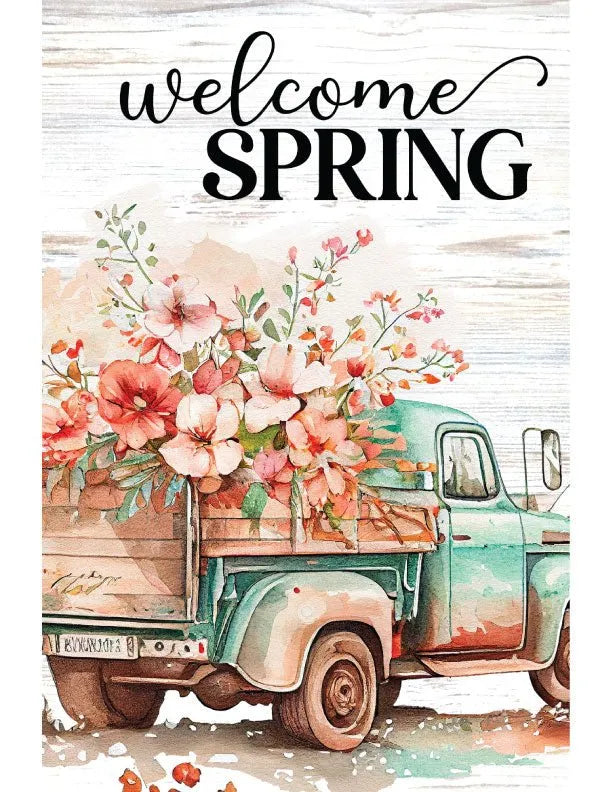 Welcome Spring Truck Metal Garden Flag - iCustomLabel