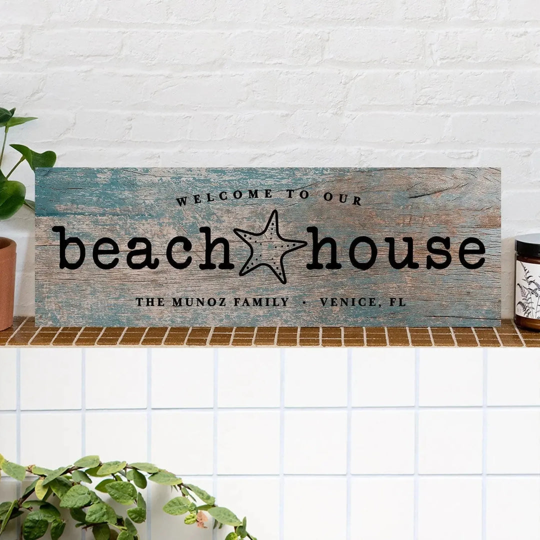 Welcome To Beach House Wood Sign - iCustomLabel