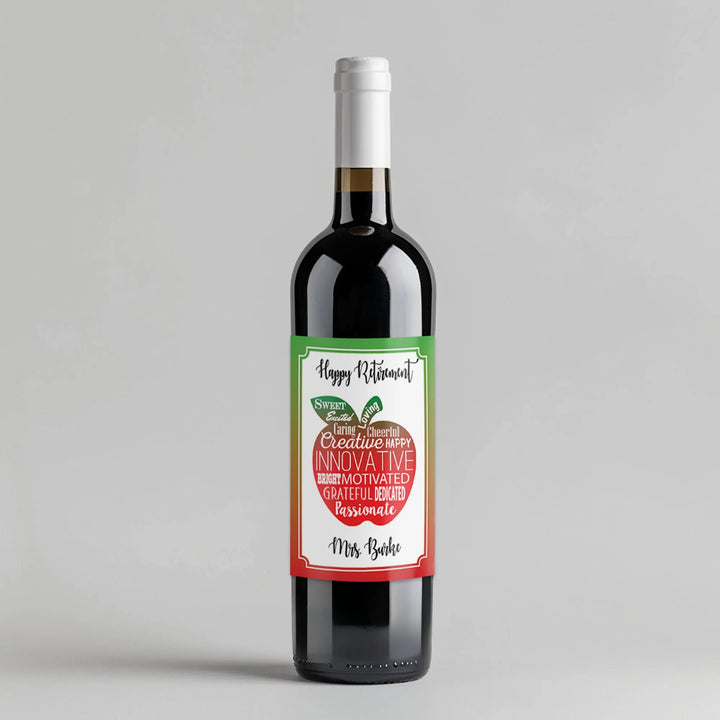 Word Apple Teacher Retirement Wine Label - iCustomLabel
