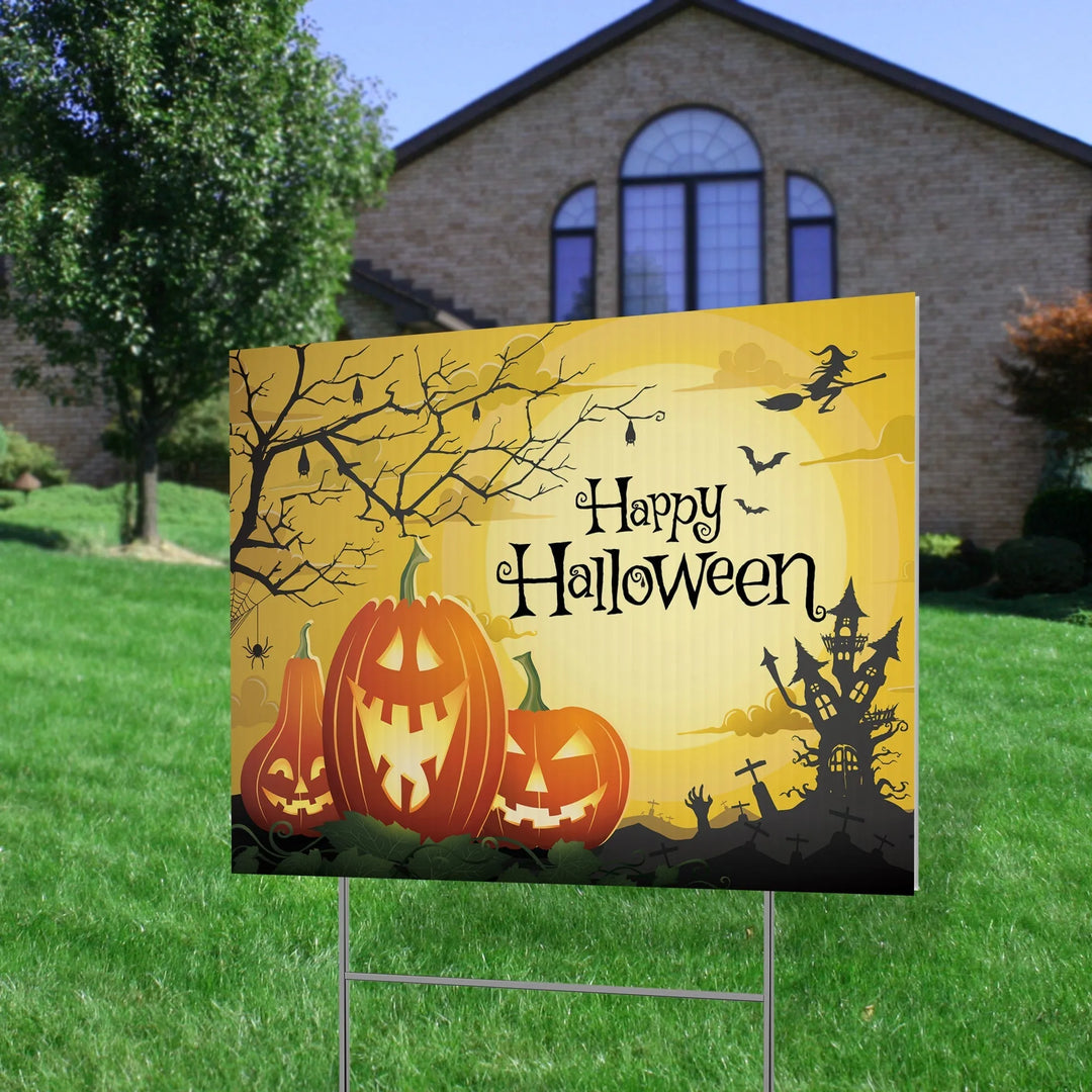 Yellow Pumpkin Happy Halloween Yard Decorations - iCustomLabel